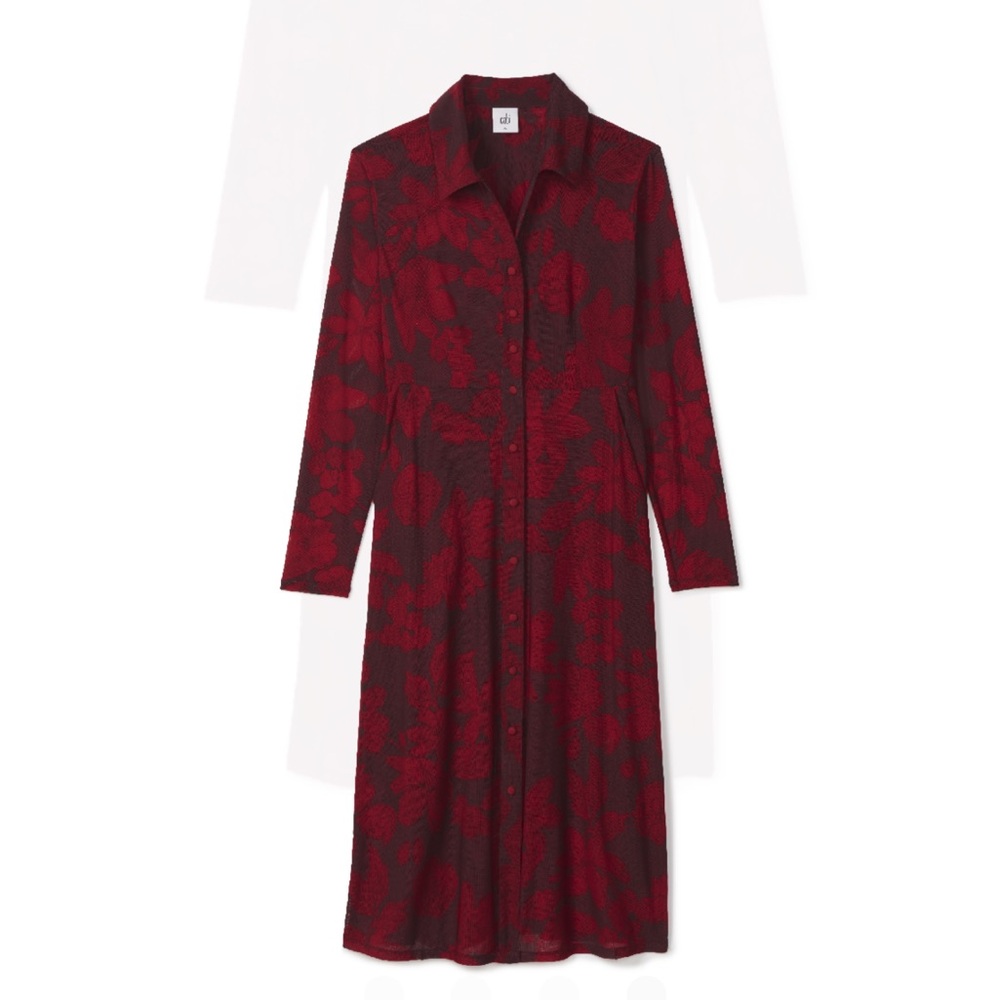 NWOT Cabi Shirt Dress size Small style #4392 red floral mesh - Picture 2 of 7